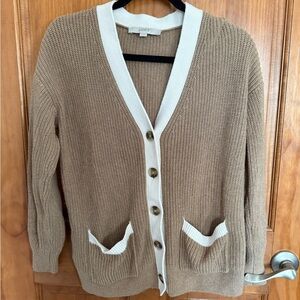 LOFT Women's Tan and Cream Cardigan Sweater